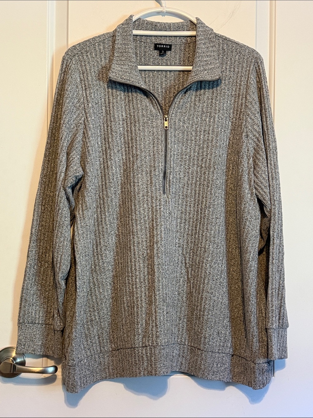 torrid Gray Ribbed Half-Zip V-Neck Pullover Sweater